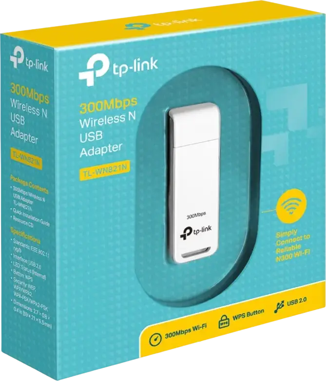 TP-Link TL-WN821N USB Wireless Network Adapter 300Mbps N Speed 2.4GHz IEEE 802.11b/g/n MIMO CCA Technology WPS Button White