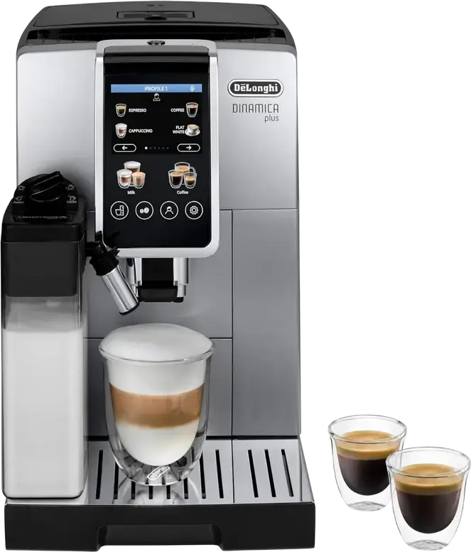 espressor DeLonghi Dinamica Plus ECAM380.85.SB Automat, 15 bar, rezervor apa 1.8L, sistem LatteCrema Hot, ecran tactil color 3.5 inch, Otel inoxidabil