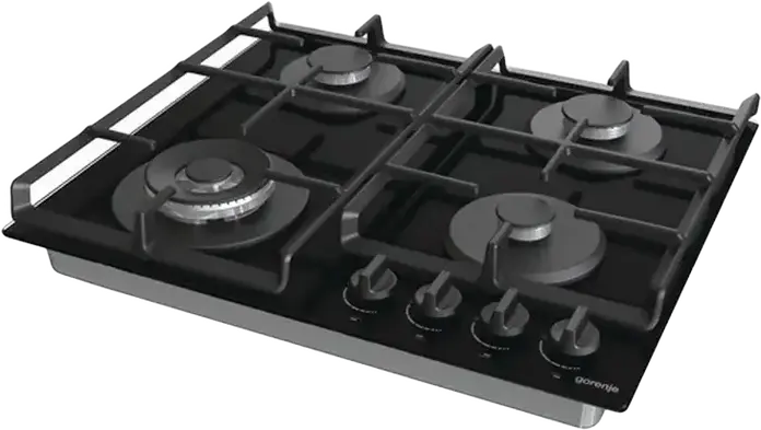 Gorenje GTW 641 EB Built-in Gas Hob, 4 Burners with WOK, Tempered Glass Surface, Cast Iron Grates, Black, 60 cm