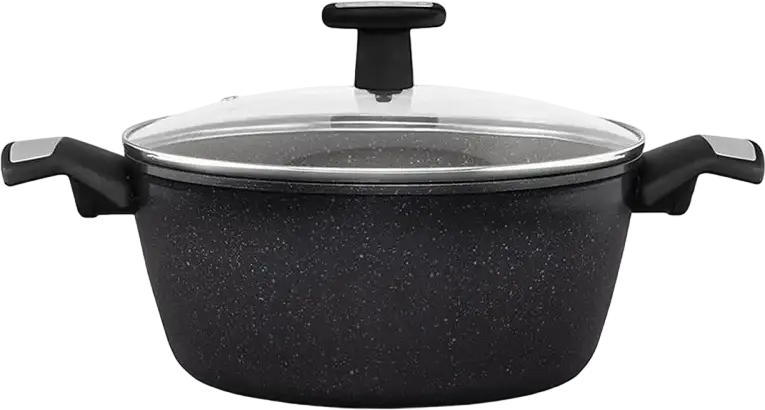 Polaris Monolit-20C Non-Stick Aluminium Casserole 2.3L, 20cm Diameter, MEGASTONE PRO-5 Coating, Glass Lid, Induction Compatible, Black