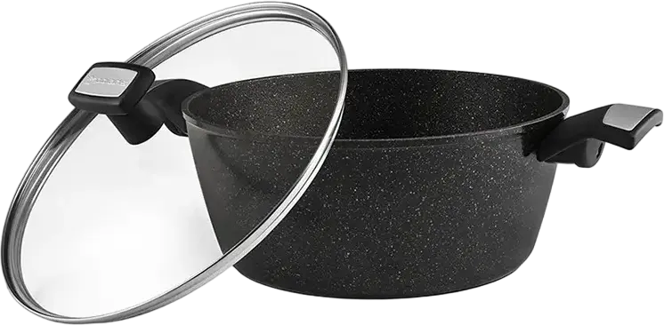 Polaris Monolit-20C Non-Stick Aluminium Casserole 2.3L, 20cm Diameter, MEGASTONE PRO-5 Coating, Glass Lid, Induction Compatible, Black
