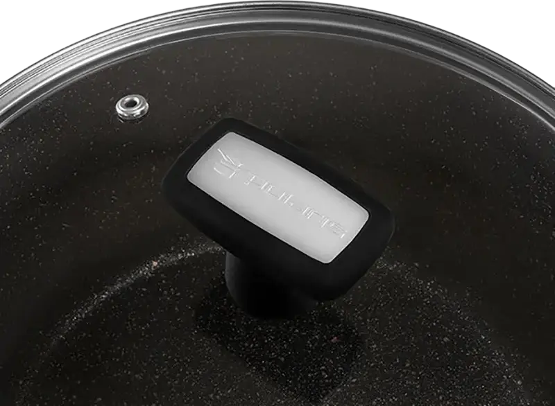 Polaris Monolit-20C Non-Stick Aluminium Casserole 2.3L, 20cm Diameter, MEGASTONE PRO-5 Coating, Glass Lid, Induction Compatible, Black