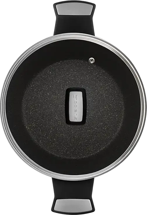Polaris Monolit-20C Non-Stick Aluminium Casserole 2.3L, 20cm Diameter, MEGASTONE PRO-5 Coating, Glass Lid, Induction Compatible, Black