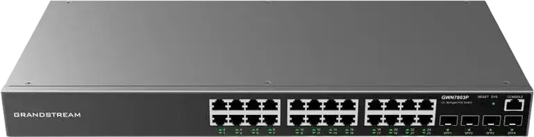Switch Gestionabil PoE Grandstream GWN7803P Layer 2+, 24 Porturi Gigabit Ethernet, 4 Porturi Gigabit SFP, Buget Putere 400W, IEEE 802.3af/at, Rack Mount