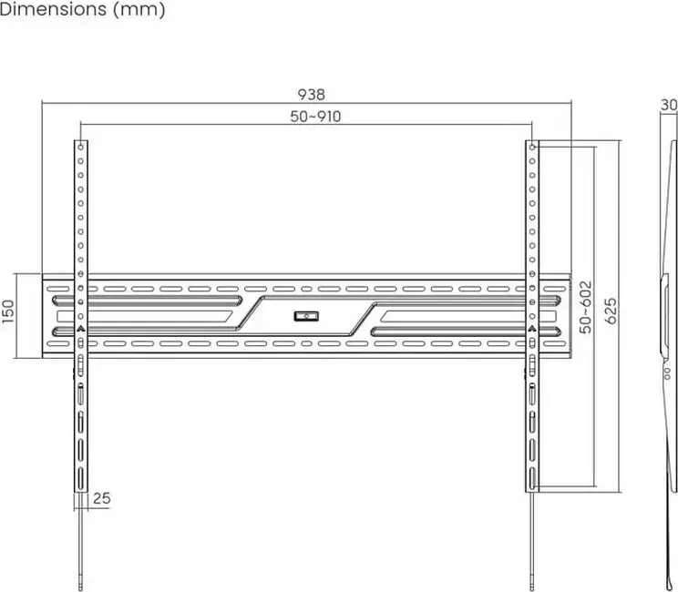 Gembird WM-100F-01 Fixed Wall Mount for 43-100 inch TVs, Steel Construction, Up to 75kg Load Capacity, VESA 900x600mm, Black