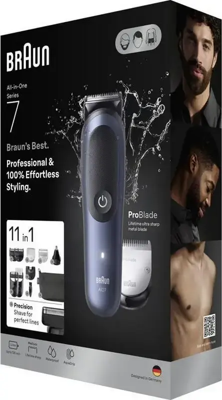 Braun All-in-One Series 7 AIO7540 Grooming Kit, 11-in-1 Trimmer with ProBlade & AutoSense, Li-ion Battery 120min Runtime, Waterproof, Stainless Steel