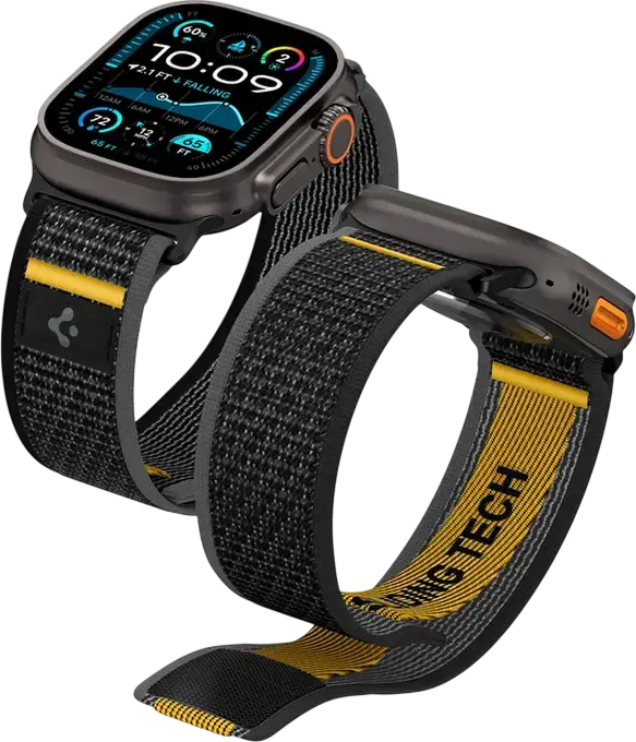 Спортивный ремешок Spigen Athlex Air из дышащего нейлона для Apple Watch Series 10, 9, 8, 7, 6, SE, Ultra 2, 42мм 44мм 45мм 46мм 49мм, на липучке, Черный