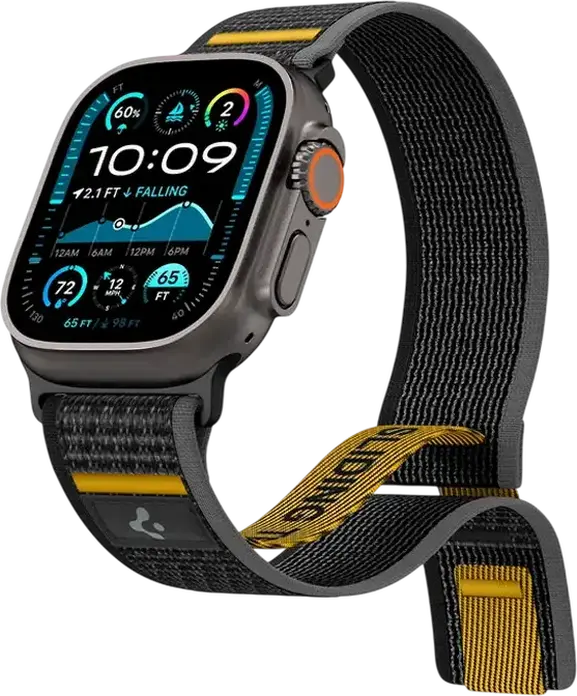 Спортивный ремешок Spigen Athlex Air из дышащего нейлона для Apple Watch Series 10, 9, 8, 7, 6, SE, Ultra 2, 42мм 44мм 45мм 46мм 49мм, на липучке, Черный