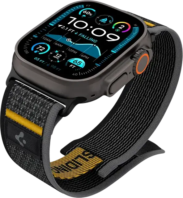Спортивный ремешок Spigen Athlex Air из дышащего нейлона для Apple Watch Series 10, 9, 8, 7, 6, SE, Ultra 2, 42мм 44мм 45мм 46мм 49мм, на липучке, Черный
