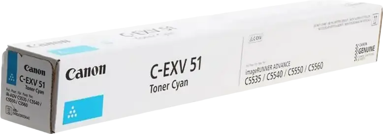 Тонер-картридж Canon C-EXV51 Голубой для лазерных принтеров imageRUNNER ADVANCE C5500 C5500i C5535i C5540i C5560i, ресурс 60 000 страниц, 0484C002AA