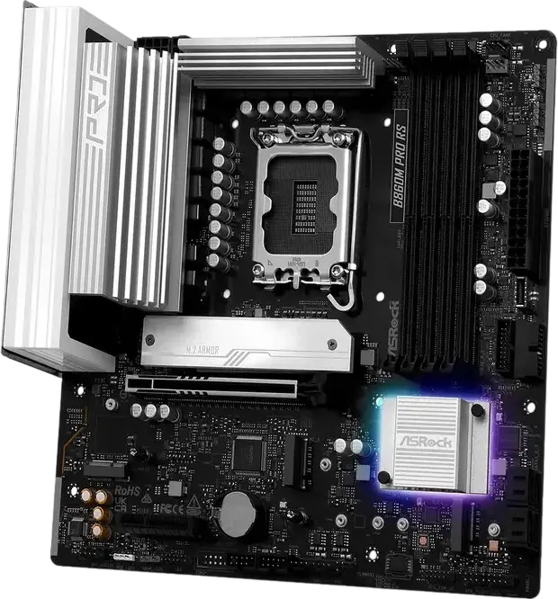 Placa de baza ASRock B860M PRO RS Micro-ATX LGA1851 Intel B860 DDR5 256GB 8666+MHz PCIe 5.0 x16 Blazing M.2 Gen5 LAN 2.5G HDMI 2.1 DP 1.4