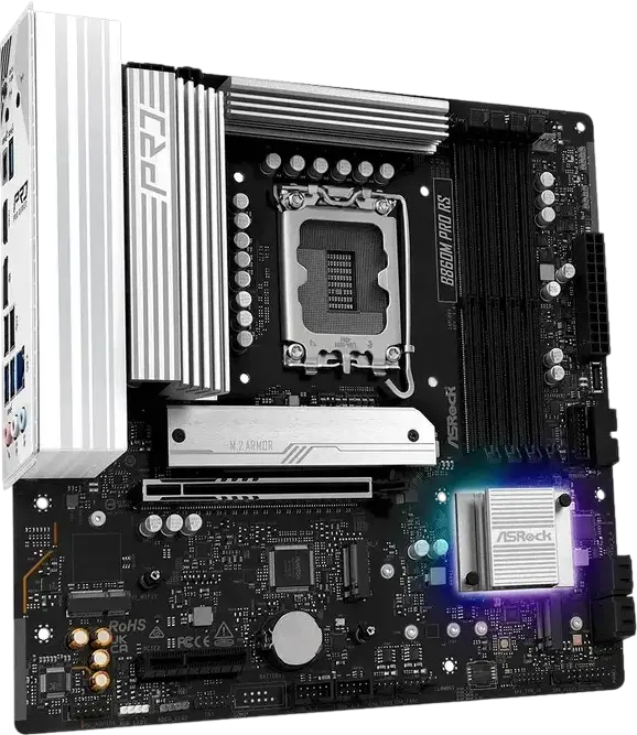 Placa de baza ASRock B860M PRO RS Micro-ATX LGA1851 Intel B860 DDR5 256GB 8666+MHz PCIe 5.0 x16 Blazing M.2 Gen5 LAN 2.5G HDMI 2.1 DP 1.4