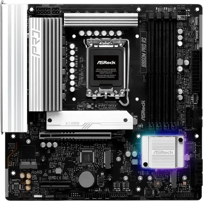 Placa de baza ASRock B860M PRO RS Micro-ATX LGA1851 Intel B860 DDR5 256GB 8666+MHz PCIe 5.0 x16 Blazing M.2 Gen5 LAN 2.5G HDMI 2.1 DP 1.4