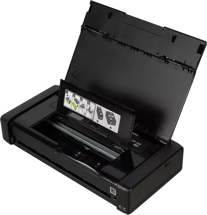 Портативный струйный принтер A4 Epson WorkForce WF-100W, Wireless Wi-Fi Direct, 5760 x 1440 dpi, пигментные чернила, аккумулятор, черный