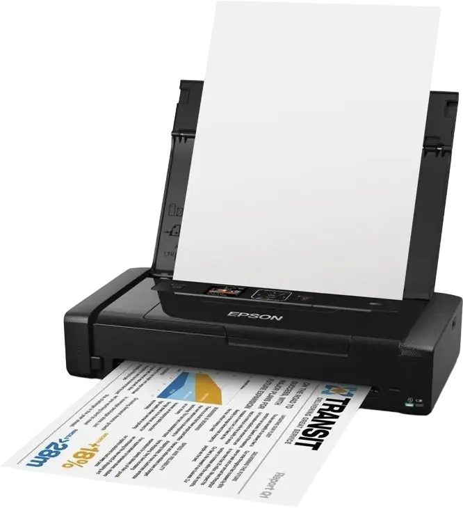 Портативный струйный принтер A4 Epson WorkForce WF-100W, Wireless Wi-Fi Direct, 5760 x 1440 dpi, пигментные чернила, аккумулятор, черный