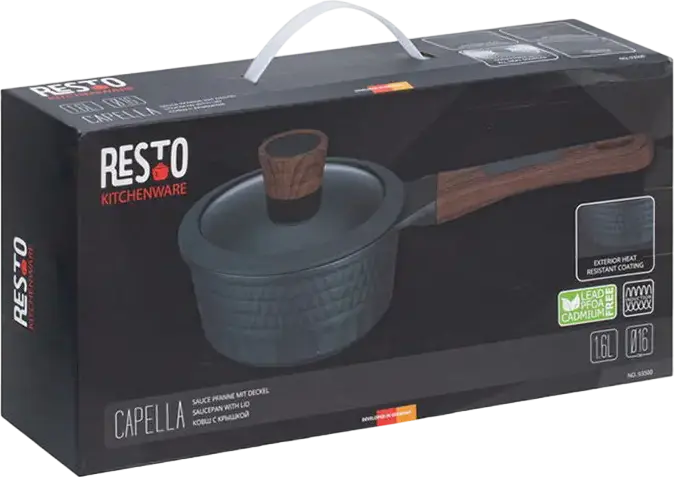 Resto Capella 93500 Aluminum Saucepan with Tempered Glass Lid, 16 cm, 1.4L, 4-Layer Pfluon Non-Stick Coating, Induction Compatible, Black