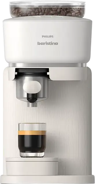 Philips Baristina BAR300/00 Semi-Automatic Espresso Machine, Built-in Ceramic Grinder, Automatic Grinding and Tamping, 1.2L Water Tank, 1550W, White