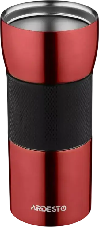 Cana Termica de Calatorie Ardesto AR2645STB Easy Travel S, 450ml, Otel Inoxidabil 18/10, Izolare Vacuum, Cald 8h/Reci 12h, Capac cu Buton, Rosu