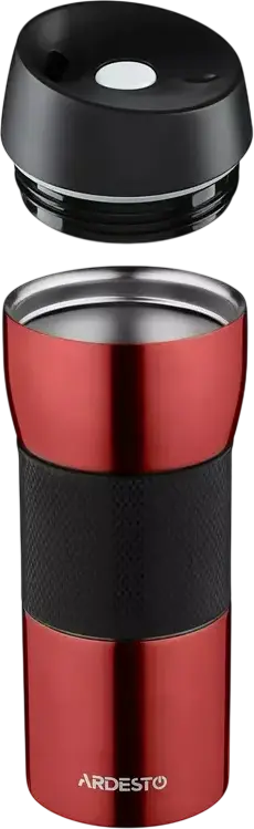 Cana Termica de Calatorie Ardesto AR2645STB Easy Travel S, 450ml, Otel Inoxidabil 18/10, Izolare Vacuum, Cald 8h/Reci 12h, Capac cu Buton, Rosu