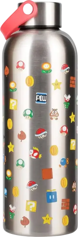 Sticla de Apa din Otel Inoxidabil Paladone Super Mario, 500ml cu Bucla de Transport si Capac cu Filet, Produs Oficial Licentiat Nintendo
