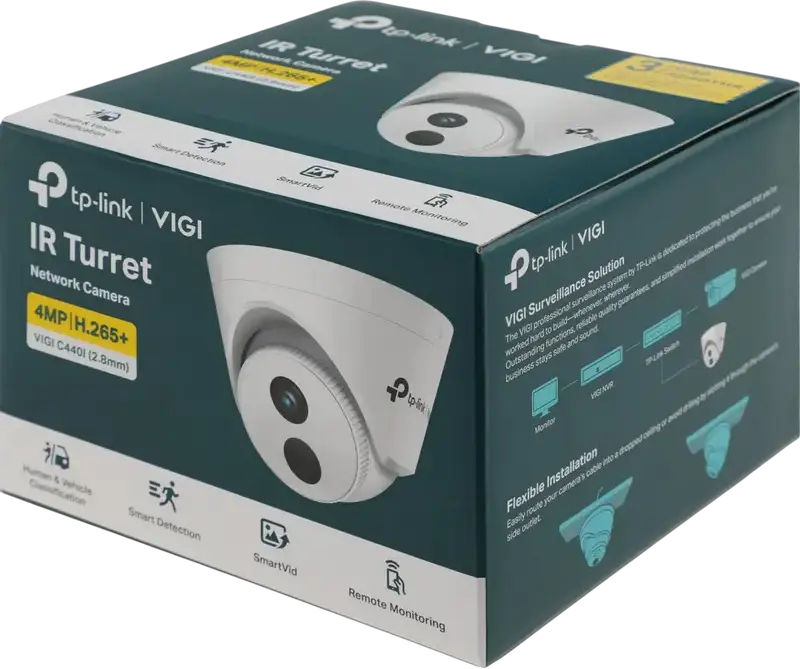 TP-Link VIGI C440I 4MP Turret IP Security Camera, 2.8mm Lens, 30m IR Night Vision, H.265+ Compression, PoE Support, ONVIF, White