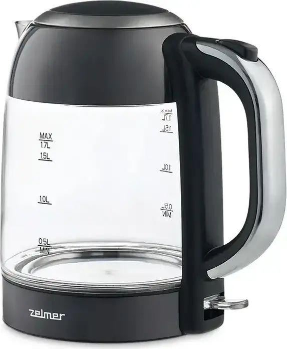 Zelmer ZCK8025 Electric Kettle, 1.7L Capacity, 2200W Power, Stainless Steel and Glass Body, Hidden Disc Heating Element, Anti-calc Filter, Black