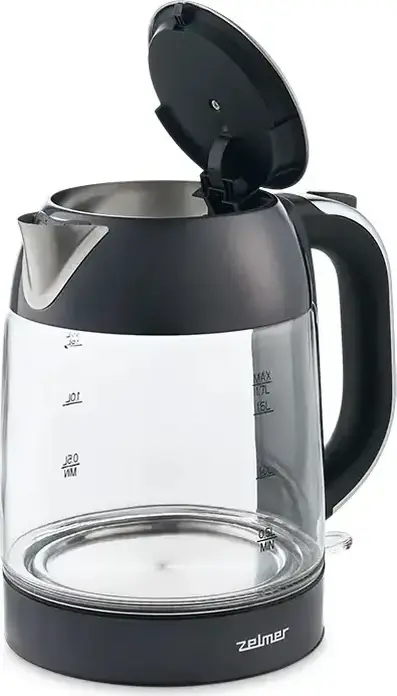 Zelmer ZCK8025 Electric Kettle, 1.7L Capacity, 2200W Power, Stainless Steel and Glass Body, Hidden Disc Heating Element, Anti-calc Filter, Black