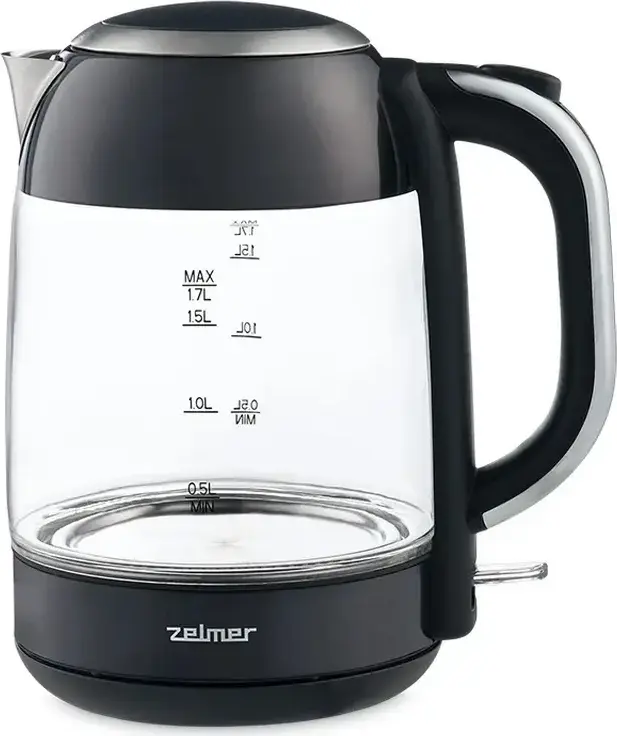 Zelmer ZCK8025 Electric Kettle, 1.7L Capacity, 2200W Power, Stainless Steel and Glass Body, Hidden Disc Heating Element, Anti-calc Filter, Black