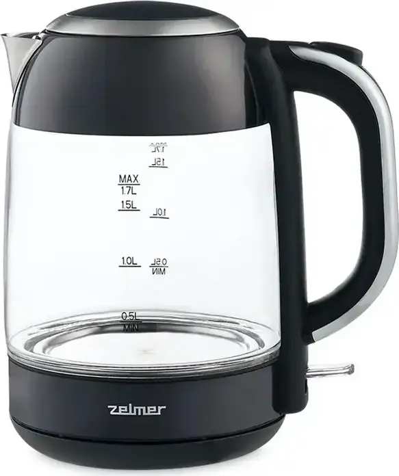 Zelmer ZCK8025 Electric Kettle, 1.7L Capacity, 2200W Power, Stainless Steel and Glass Body, Hidden Disc Heating Element, Anti-calc Filter, Black