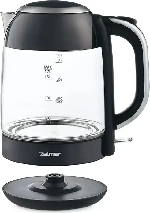 Zelmer ZCK8025 Electric Kettle, 1.7L Capacity, 2200W Power, Stainless Steel and Glass Body, Hidden Disc Heating Element, Anti-calc Filter, Black