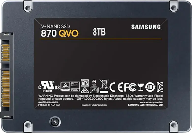 Samsung 870 QVO 8TB Internal SSD MZ-77Q8T0BW 2.5-inch SATA III 6Gb/s V-NAND QLC 560MB/s Read 530MB/s Write AES 256-bit Encryption