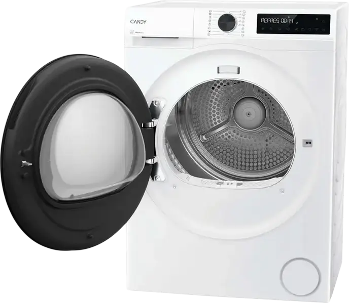 Uscator de rufe Candy BRS 8N2BX-S ProDry 500 cu pompa de caldura, capacitate 8kg, clasa energetica D, Wi-Fi, Bluetooth, hOn App, AI Smart Move, Alb/Negru