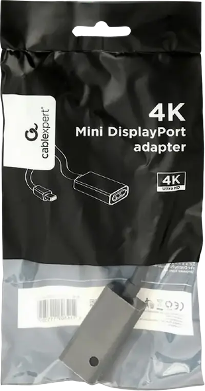 Cablexpert A-mDPM-DPF4K-01 Mini DisplayPort Male to DisplayPort Female Video Adapter, 4K UHD @30Hz, 0.15m, Black
