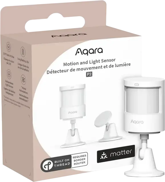 Aqara Motion and Light Sensor P2 (ML-S03E / ML-S03D), Matter over Thread & Bluetooth 5.0, 170° Wide Angle Detection up to 7m, White