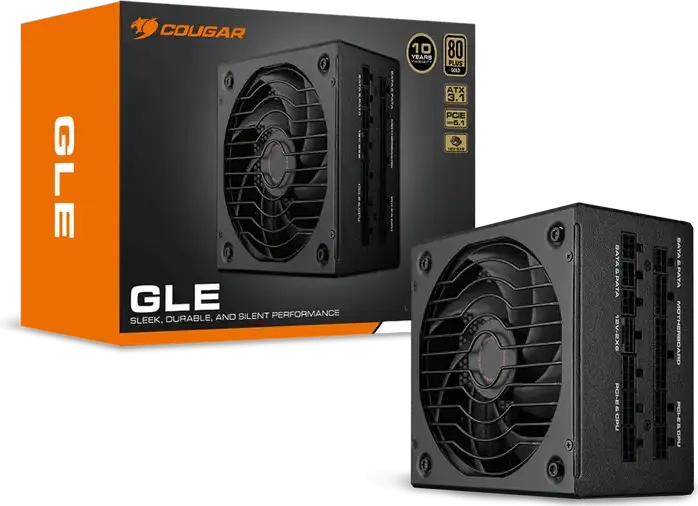 Sursa de Alimentare Cougar GLE 1000, 1000W, Eficienta 80 PLUS Gold, ATX 3.1, Complet Modulare, PFC Activ, Ventilator 135mm, Negru