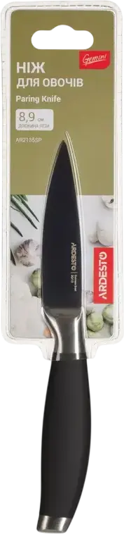Cutit de legume si decojire Ardesto AR2135SP Gemini, Lama Otel Inoxidabil 3Cr13 8.9 cm, Maner Plastic si Otel Inoxidabil Negru