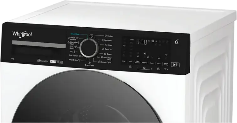 Whirlpool WPM 07W ADS EE Front-Load Washing Machine, 10 kg Capacity, 1400 RPM, Energy Class A, Auto Dose, Steam Refresh, HomeWhiz Smart Control, White