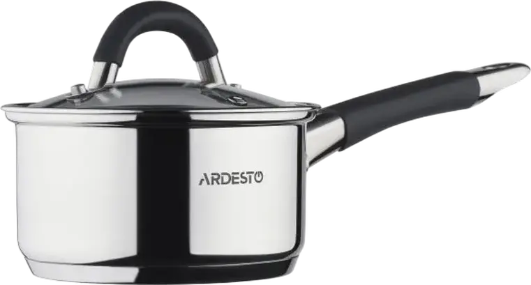 Căuș Ardesto AR1908SS Gemini Salerno din Oțel Inoxidabil 0.8L, Diametru 12cm, cu Capac de Sticlă, Compatibil Inducție, Scară Internă