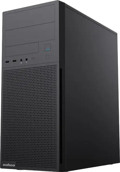 Carcasa Sohoo 2816BK Midi-Tower ATX, Negru, Sasiu SPCC, Suport Micro-ATX/ITX, 2x 5.25" ODD, 3x 2.5" SSD, Design Open Frame pentru Flux Aer Mare