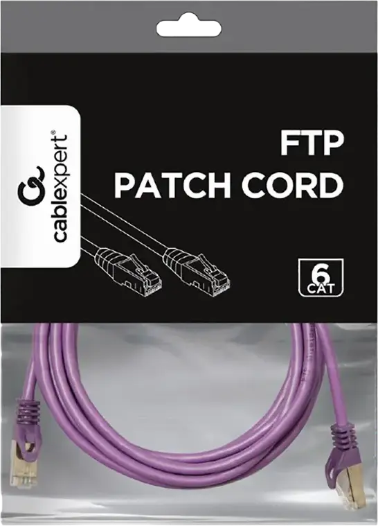 Патч-корд Cablexpert PP6-3M Cat6 FTP, 3м, фиолетовый, экранированный сетевой кабель F/UTP, 250 МГц, AWG 26 CCA, разъемы RJ45 8P8C с защитным колпачком