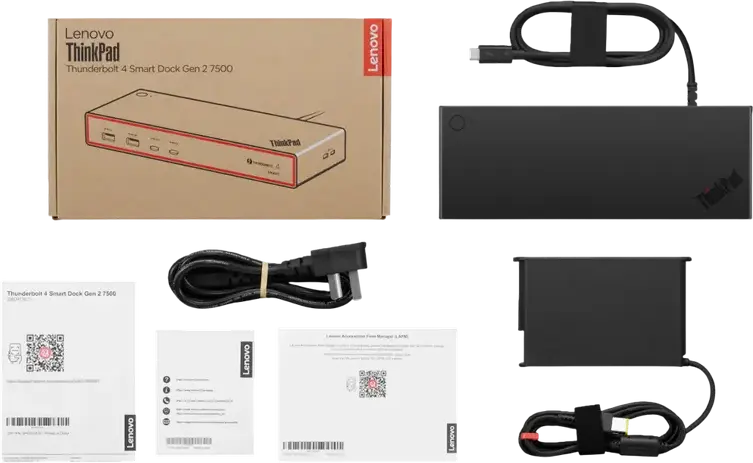 Док-станция Lenovo ThinkPad Thunderbolt 4 Smart Dock Gen2 7500, 12 портов, 40 Гбит/с, PD 100 Вт, поддержка 8K@60Гц/4K@144Гц, адаптер 135 Вт, черный