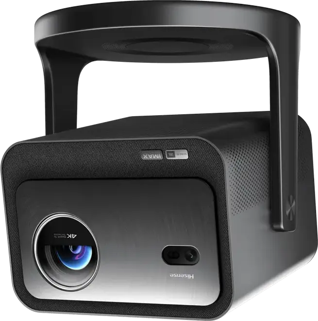 Proiector Mini Laser Hisense C3 4K UHD, Sursa Tripla Laser, 2500 ANSI Lumeni, DLP, HDR10+, Dolby Vision, IMAX Enhanced, Suport Gimbal 360, Argintiu
