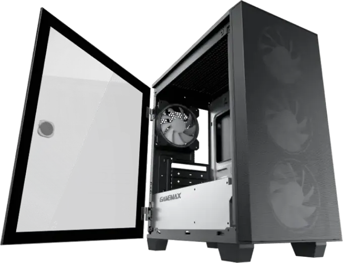 Gamemax Aero Mini H607 Mini-Tower Case, Micro-ATX/Mini-ITX, Tempered Glass, 4x 120mm ARGB Fans, Rainbow Controller, Black, SPCC 0.6mm