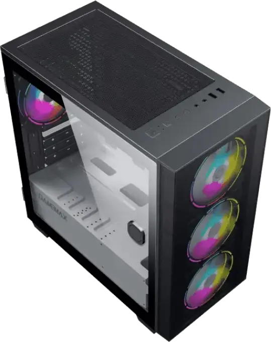 Gamemax Aero Mini H607 Mini-Tower Case, Micro-ATX/Mini-ITX, Tempered Glass, 4x 120mm ARGB Fans, Rainbow Controller, Black, SPCC 0.6mm