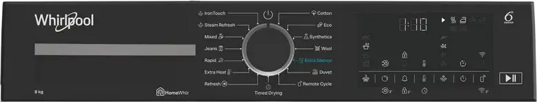Конденсационный сушильный аппарат Whirlpool WP B8X WBS EE с тепловым насосом, 8 кг, класс B, технология 6th Sense, HomeWhiz AI, инверторный мотор