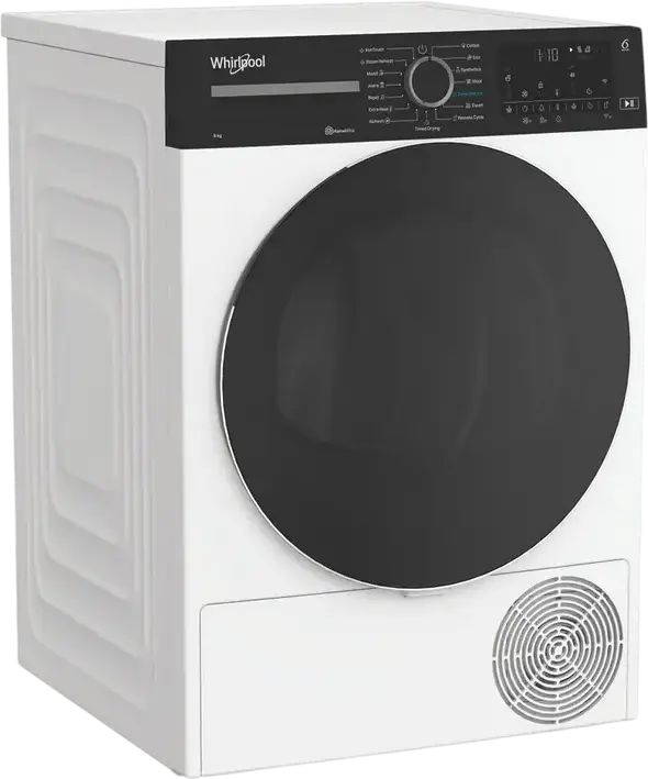 Конденсационный сушильный аппарат Whirlpool WP B8X WBS EE с тепловым насосом, 8 кг, класс B, технология 6th Sense, HomeWhiz AI, инверторный мотор