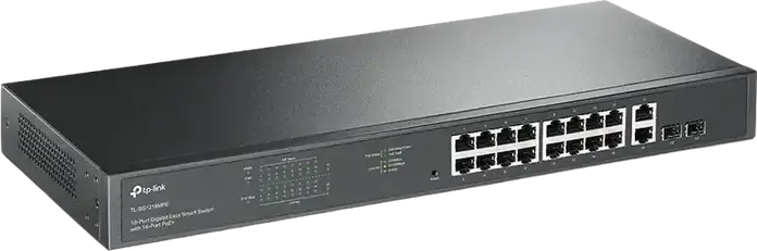 TP-Link TL-SG1218MPE Switch Easy Smart Gigabit 18 Porturi, 16 Porturi PoE+ (Buget 250W), 2 Sloturi SFP, QoS, IGMP Snooping, Carcasă Metalică Rack