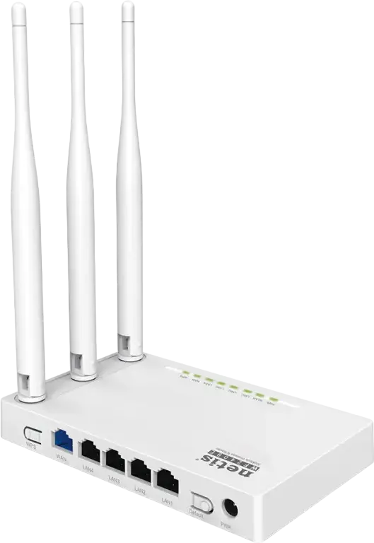 Router Wireless Netis WF2409E 300Mbps, 3 Antene High-Gain 5dBi, Procesor 1GHz, 64MB RAM, 4 Porturi LAN, Moduri Router/WISP/AP/Extender, Alb