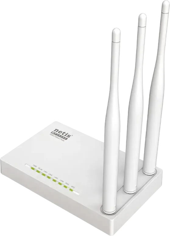 Router Wireless Netis WF2409E 300Mbps, 3 Antene High-Gain 5dBi, Procesor 1GHz, 64MB RAM, 4 Porturi LAN, Moduri Router/WISP/AP/Extender, Alb