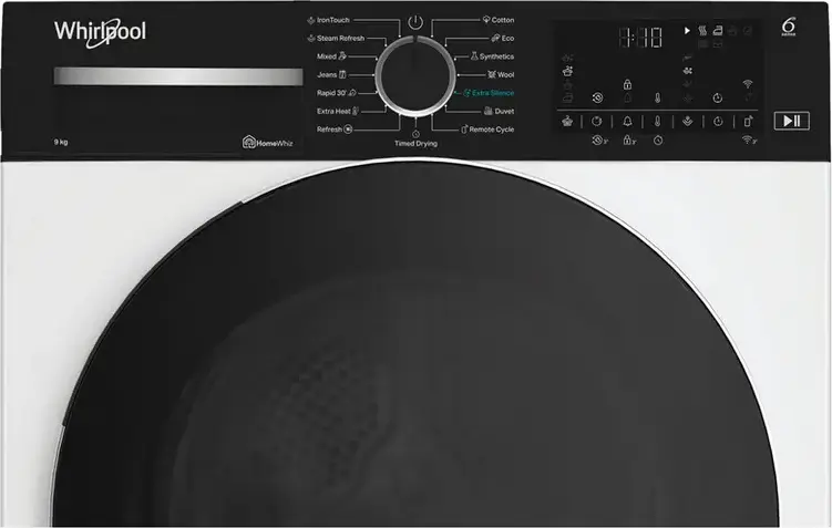 Uscator Whirlpool WP B9X WBS EE cu pompa de cald, condensare, capacitate 9kg, clasa energetica A+++, HomeWhiz Wi-Fi, Steam Refresh, Alb/Negru, 84.6x59.8x67.4 cm